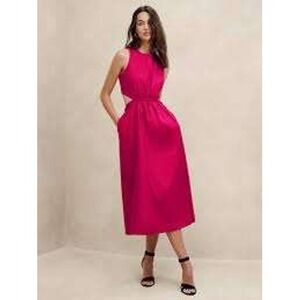 Banana Republic Pink‎ Linen Blend Cutout Midi Dress Womens Petite 8 Pockets